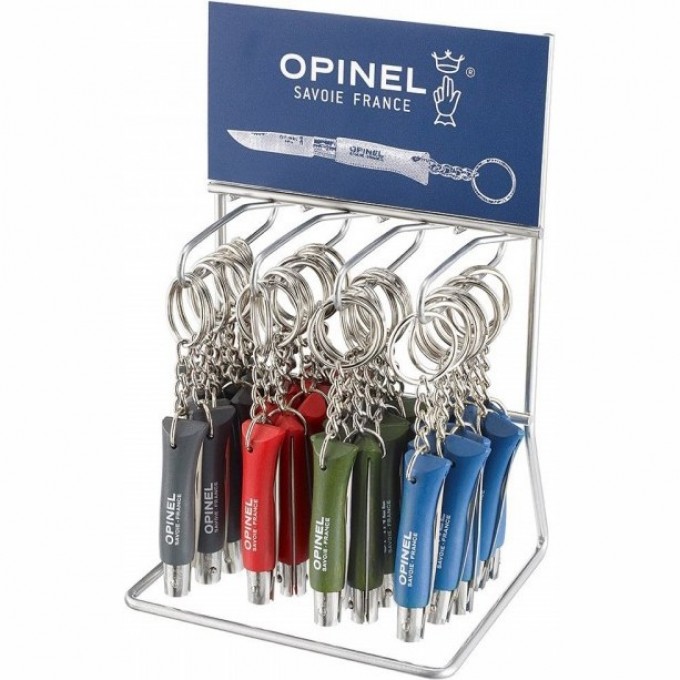 Набор-дисплей 36 шт: нож-брелок OPINEL №4, нержавеющая сталь, синий/зеленый/красный/серый 001743