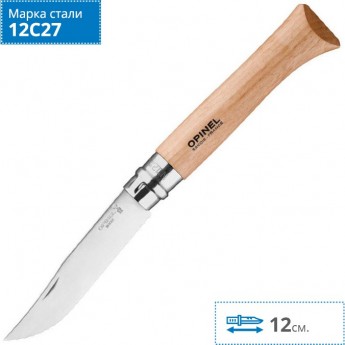 Нож OPINEL №12, нержавеющая сталь, рукоять из бука, серрейторная заточка, 002441 Нож OPINEL №12, нержавеющая сталь, рукоять из бука, серрейторная заточка, 002441