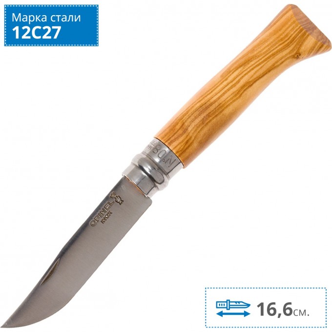 Нож OPINEL №6, нержавеющая сталь, рукоять из оливкового дерева в картонной коробке 002023