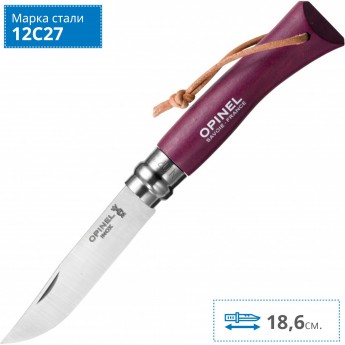Нож OPINEL №7 TREKKING, нержавеющая сталь, кожаный темляк, фиолетовый 001444 Нож OPINEL №7 TREKKING, нержавеющая сталь, кожаный темляк, фиолетовый 001444