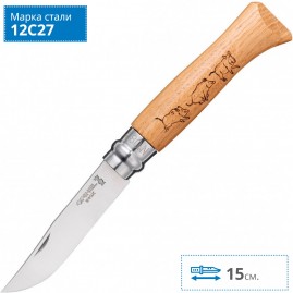 Нож OPINEL №8 ANIMALIA, нержавеющая сталь, рукоять дуб, гравировка кабан 001624 Нож OPINEL №8 ANIMALIA, нержавеющая сталь, рукоять дуб, гравировка кабан 001624