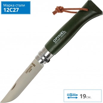 Нож OPINEL №8 TREKKING, нержавеющая сталь, кожаный темляк, хаки 001703 Нож OPINEL №8 TREKKING, нержавеющая сталь, кожаный темляк, хаки 001703