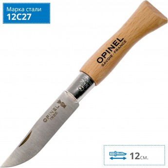 Нож OPINEL №4, нержавеющая сталь, рукоять из бука 121040 Нож OPINEL №4, нержавеющая сталь, рукоять из бука 121040